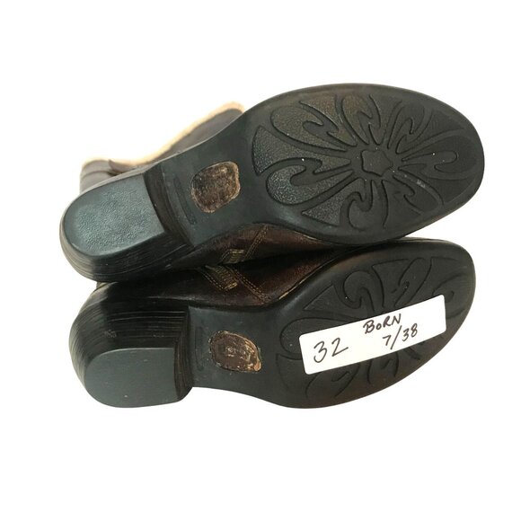 BORN Shearling Lined Warm Womens 7/38 Tall Brown Leather Tall Riding Boots - Picture 12 of 12